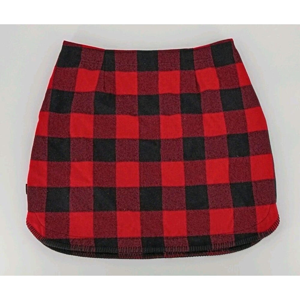 Buffalo Plaid Wool Blend Mini Skirt Red Black Lined Pleated Cabincore Size 10 - Picture 8 of 12